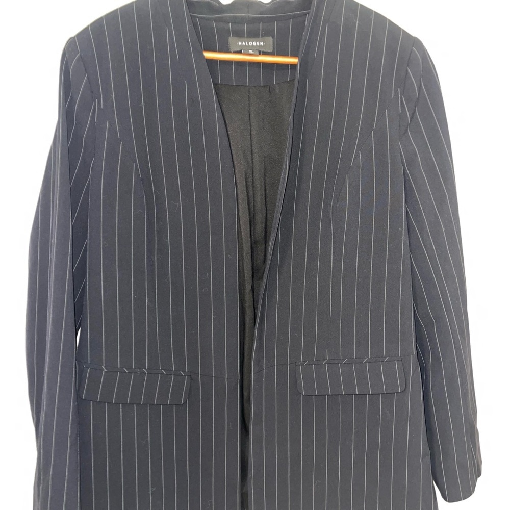 Halogen Black Pinstripe Blazer with Black Lining - Picture 2 of 4